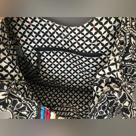 Vera Bradley Barcelona Black White Multicolor Stripe Scoop Quilted Purse - Picture 5 of 10